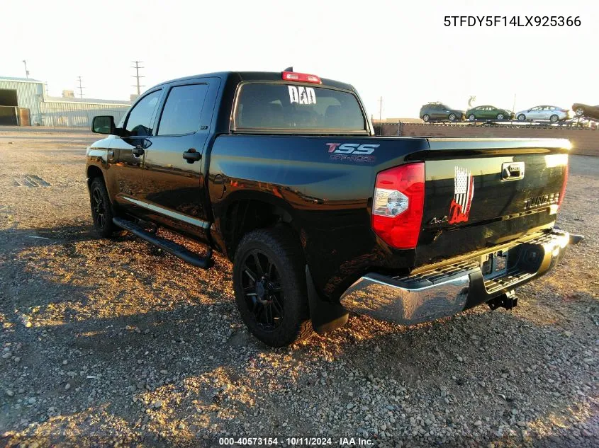 2020 Toyota Tundra Sr5 VIN: 5TFDY5F14LX925366 Lot: 40573154