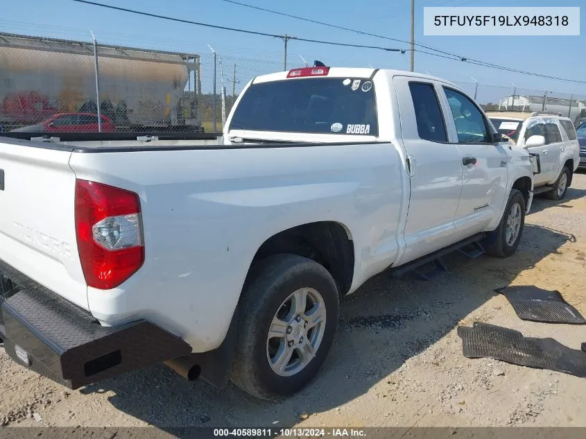 2020 Toyota Tundra Sr VIN: 5TFUY5F19LX948318 Lot: 40589811