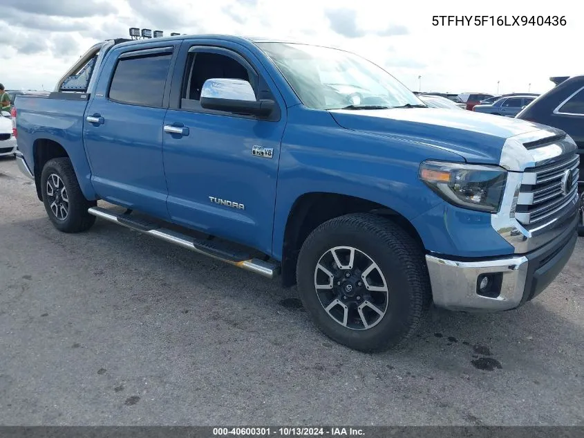 2020 Toyota Tundra Limited VIN: 5TFHY5F16LX940436 Lot: 40600301