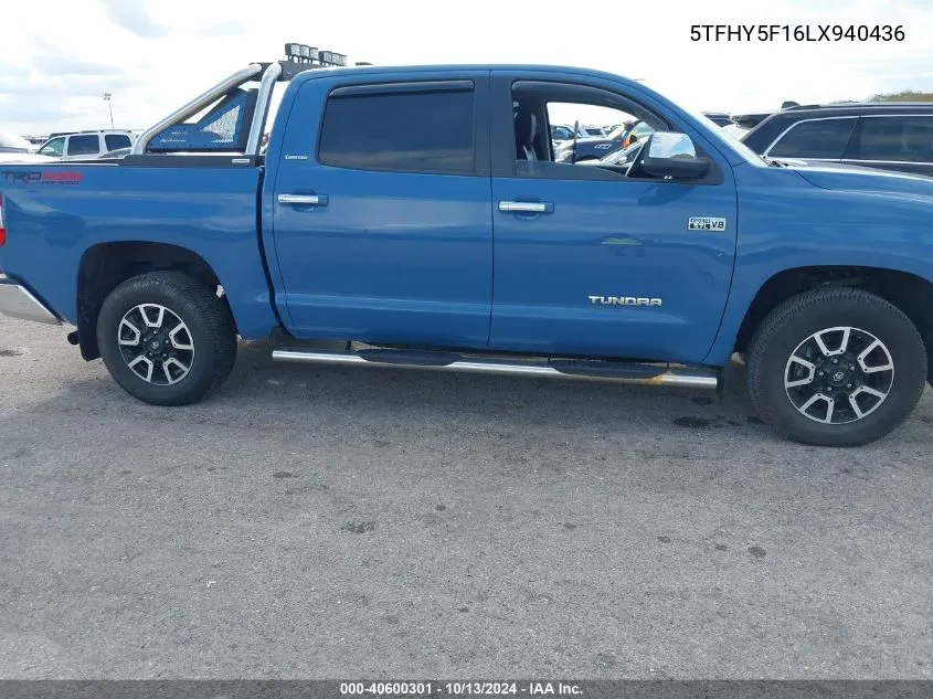 2020 Toyota Tundra Limited VIN: 5TFHY5F16LX940436 Lot: 40600301