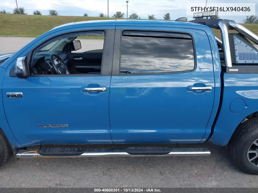 2020 Toyota Tundra Limited VIN: 5TFHY5F16LX940436 Lot: 40600301