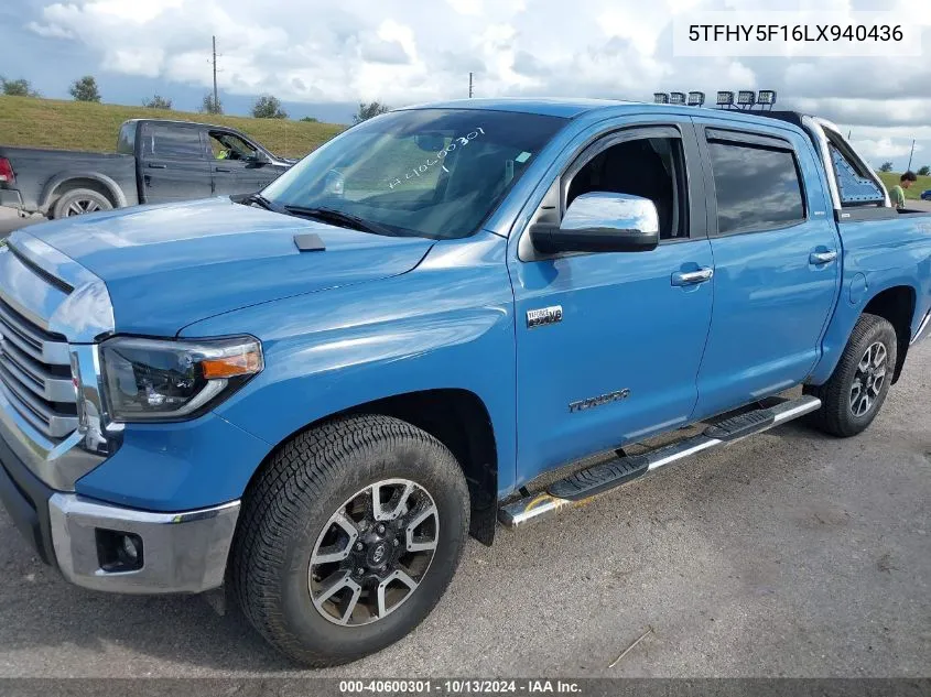 2020 Toyota Tundra Limited VIN: 5TFHY5F16LX940436 Lot: 40600301