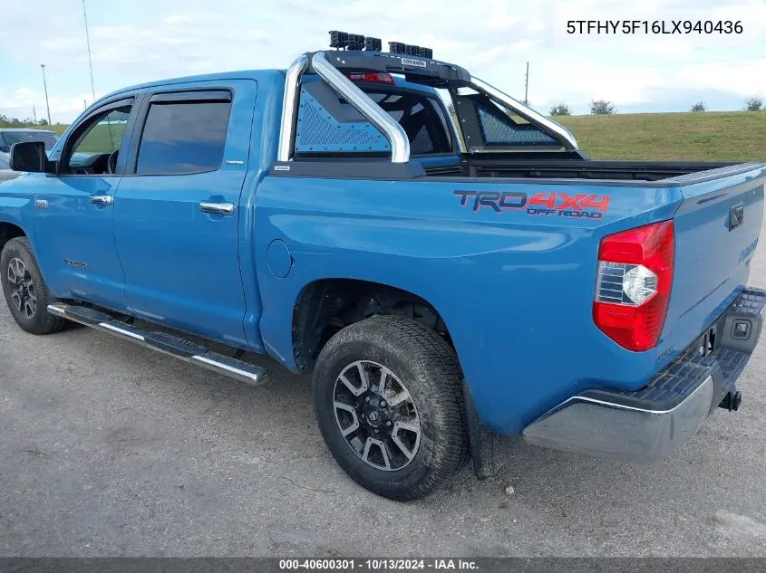 2020 Toyota Tundra Limited VIN: 5TFHY5F16LX940436 Lot: 40600301