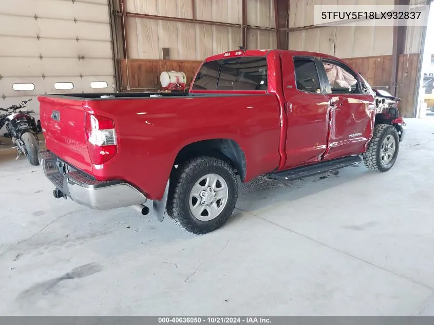 2020 Toyota Tundra Sr5 VIN: 5TFUY5F18LX932837 Lot: 40636050