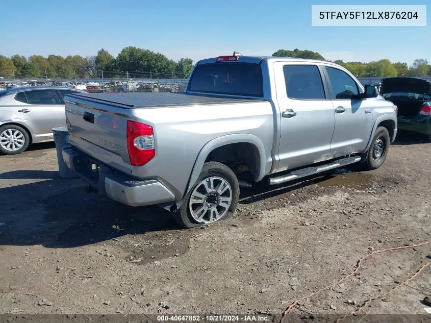 2020 Toyota Tundra Platinum VIN: 5TFAY5F12LX876204 Lot: 40647852