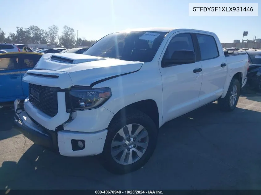 2020 Toyota Tundra Sr5 VIN: 5TFDY5F1XLX931446 Lot: 40670948