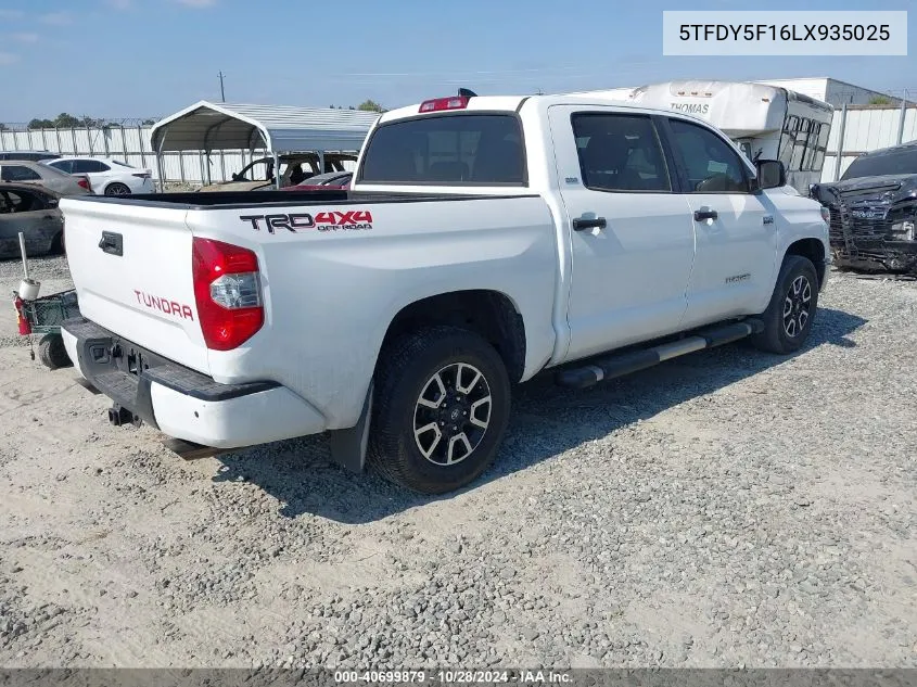 2020 Toyota Tundra Sr5 VIN: 5TFDY5F16LX935025 Lot: 40699879