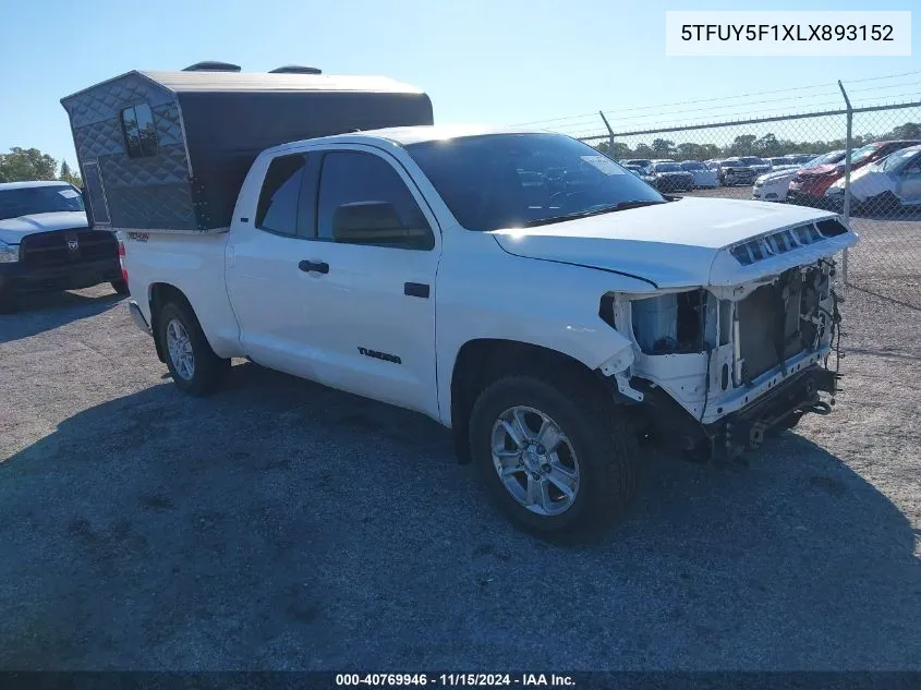 2020 Toyota Tundra Sr5 VIN: 5TFUY5F1XLX893152 Lot: 40769946