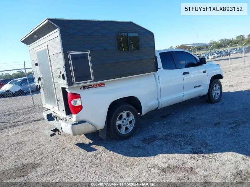 2020 Toyota Tundra Sr5 VIN: 5TFUY5F1XLX893152 Lot: 40769946