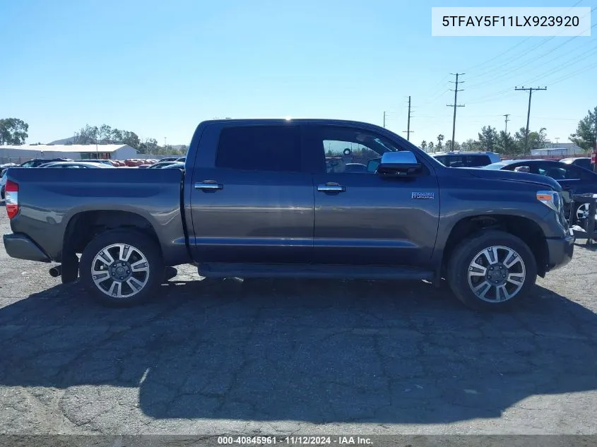 2020 Toyota Tundra Platinum VIN: 5TFAY5F11LX923920 Lot: 40845961