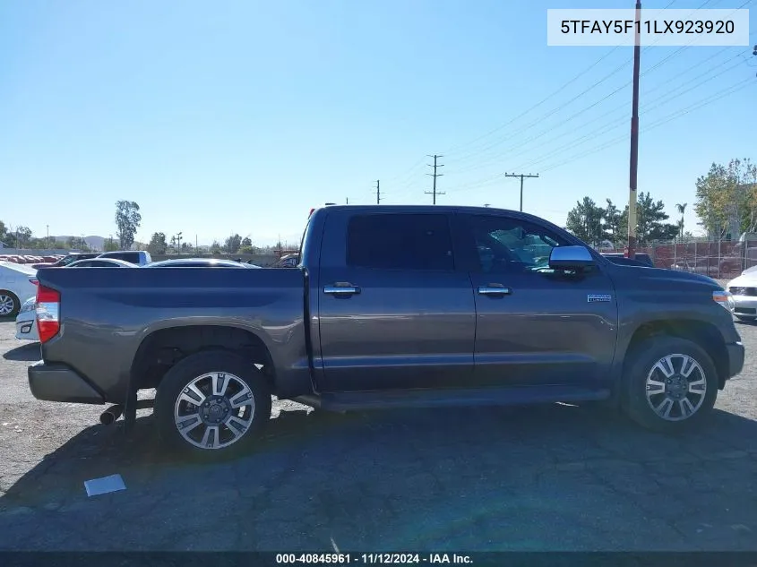 2020 Toyota Tundra Platinum VIN: 5TFAY5F11LX923920 Lot: 40845961