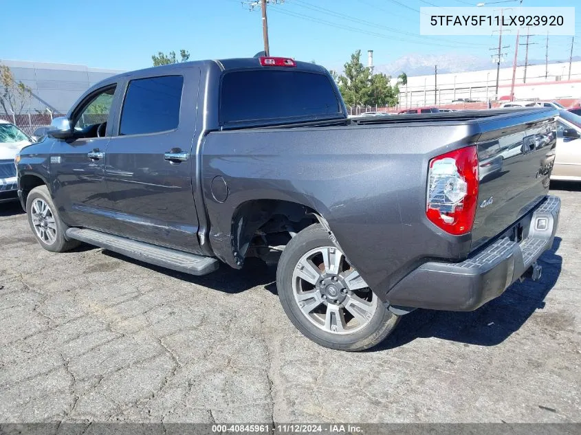 2020 Toyota Tundra Platinum VIN: 5TFAY5F11LX923920 Lot: 40845961