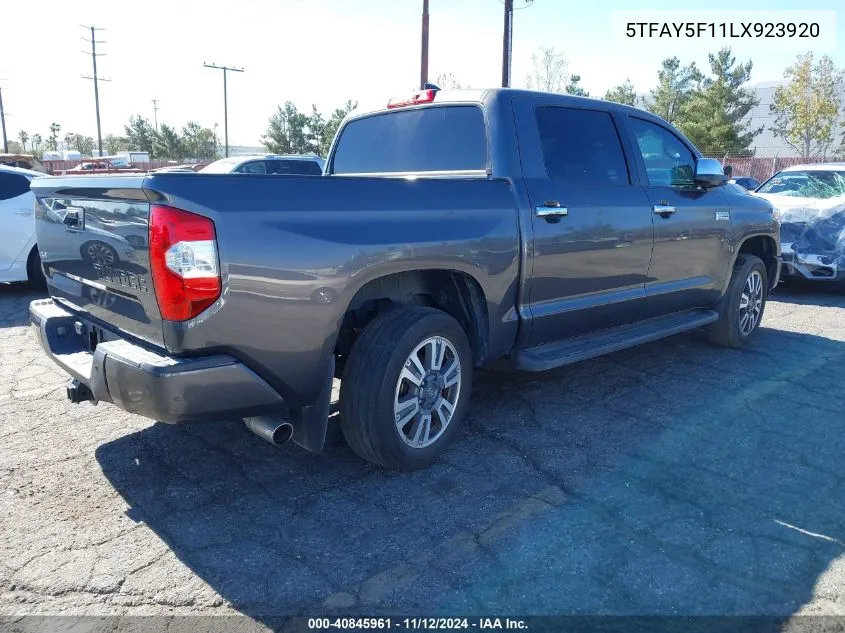 2020 Toyota Tundra Platinum VIN: 5TFAY5F11LX923920 Lot: 40845961