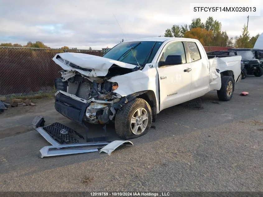 2021 Toyota Tundra Double Cab Sr/Sr5 VIN: 5TFCY5F14MX028013 Lot: 12019759