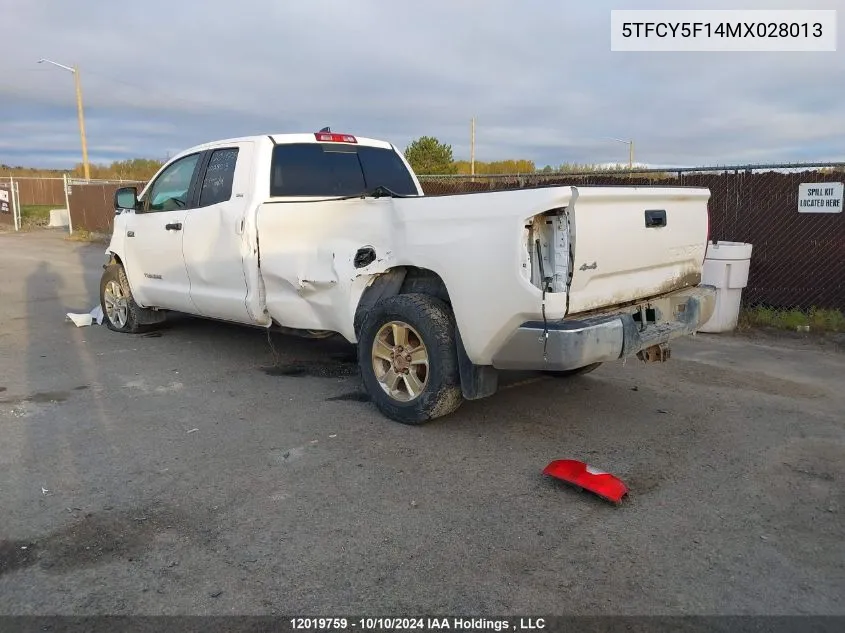 2021 Toyota Tundra Double Cab Sr/Sr5 VIN: 5TFCY5F14MX028013 Lot: 12019759