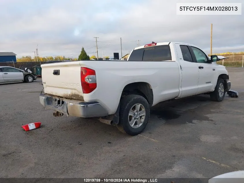 2021 Toyota Tundra Double Cab Sr/Sr5 VIN: 5TFCY5F14MX028013 Lot: 12019759