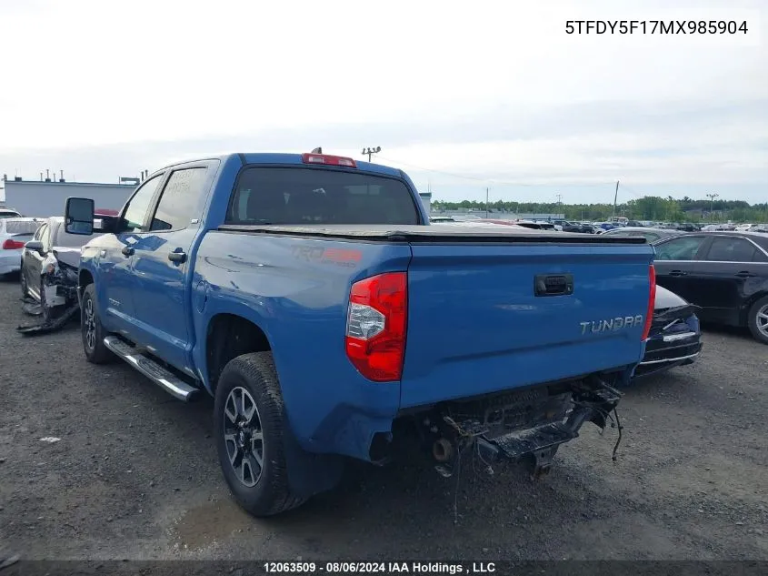 2021 Toyota Tundra Sr5 VIN: 5TFDY5F17MX985904 Lot: 12063509