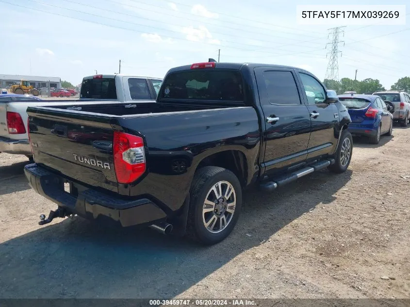 2021 Toyota Tundra 1794 Edition VIN: 5TFAY5F17MX039269 Lot: 39459747