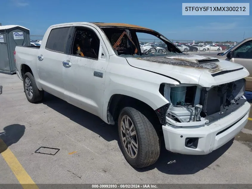 2021 Toyota Tundra Platinum VIN: 5TFGY5F1XMX300212 Lot: 39992893