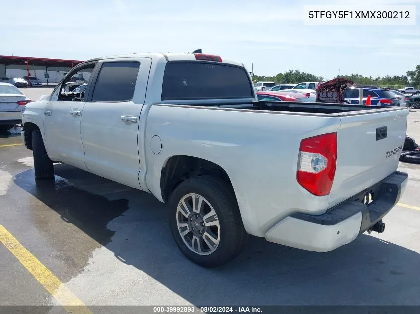 5TFGY5F1XMX300212 2021 Toyota Tundra Platinum