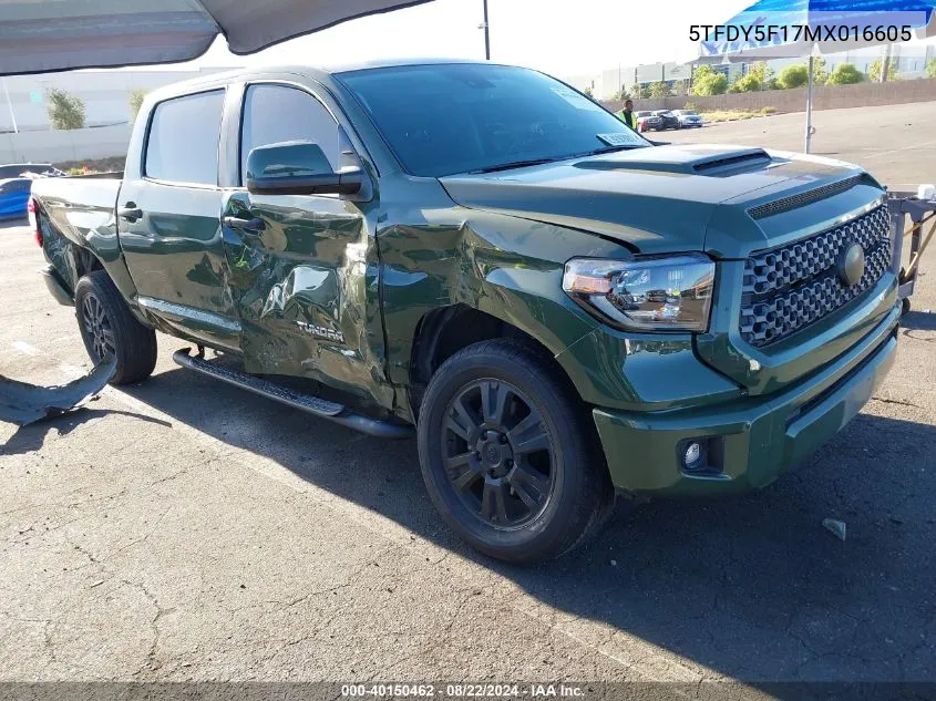 2021 Toyota Tundra Sr5 VIN: 5TFDY5F17MX016605 Lot: 40150462