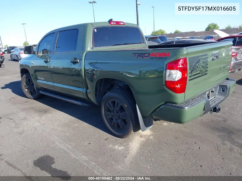 2021 Toyota Tundra Sr5 VIN: 5TFDY5F17MX016605 Lot: 40150462