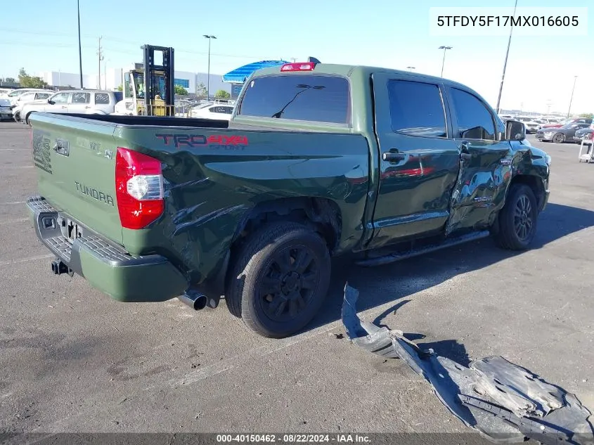 2021 Toyota Tundra Sr5 VIN: 5TFDY5F17MX016605 Lot: 40150462