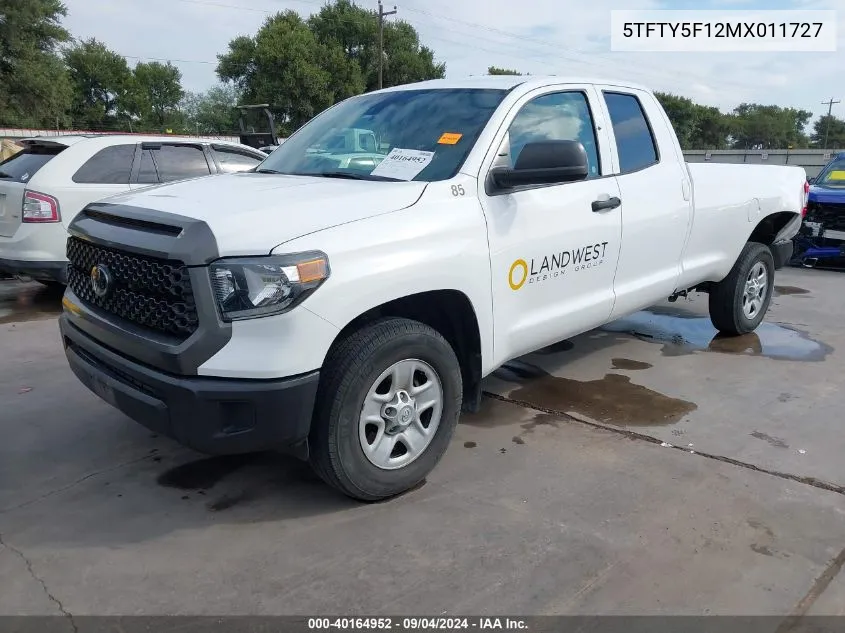 2021 Toyota Tundra Sr VIN: 5TFTY5F12MX011727 Lot: 40164952