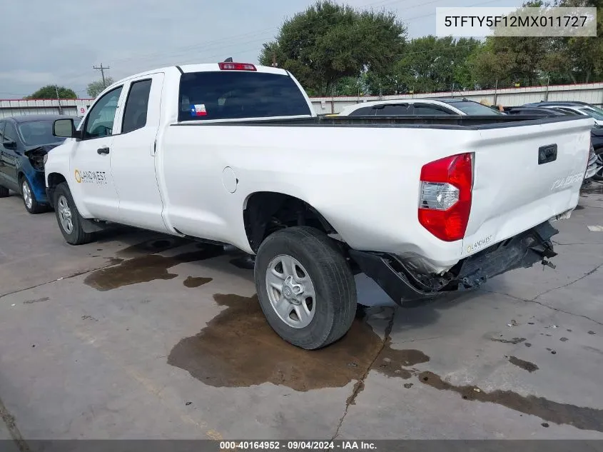 2021 Toyota Tundra Sr VIN: 5TFTY5F12MX011727 Lot: 40164952