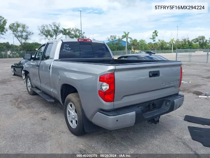 2021 Toyota Tundra Sr5 VIN: 5TFRY5F16MX294224 Lot: 40205370