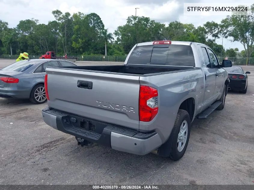 2021 Toyota Tundra Sr5 VIN: 5TFRY5F16MX294224 Lot: 40205370