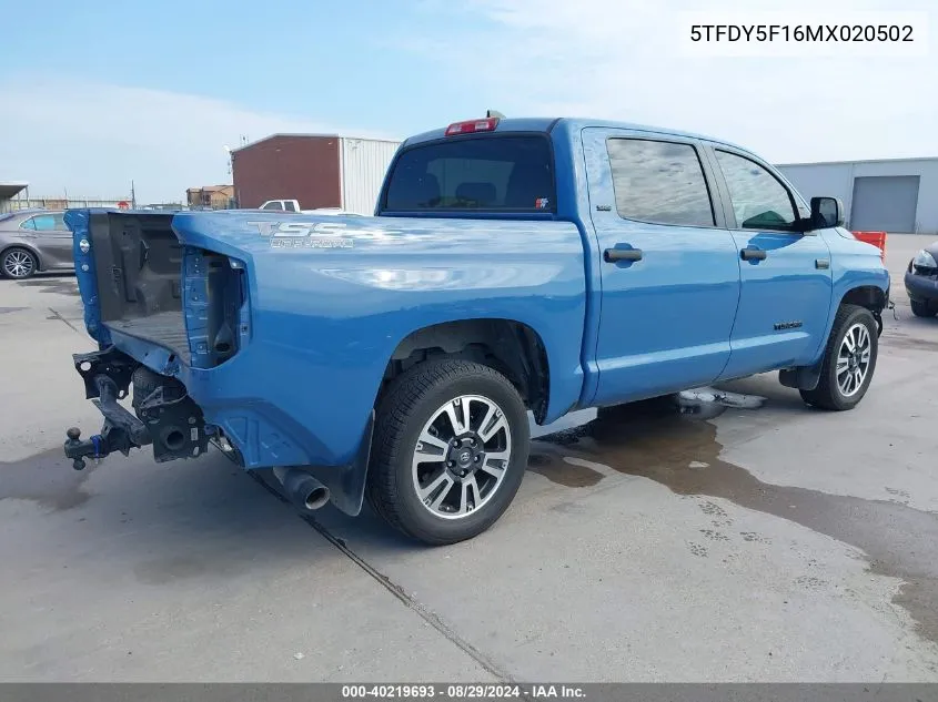 2021 Toyota Tundra Sr5 VIN: 5TFDY5F16MX020502 Lot: 40219693