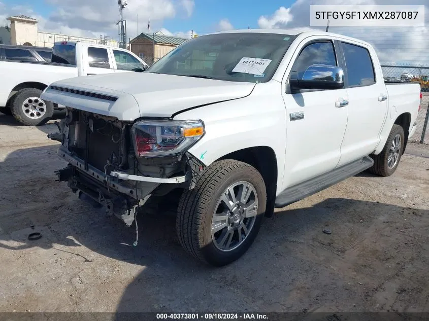 2021 Toyota Tundra Platinum VIN: 5TFGY5F1XMX287087 Lot: 40373801