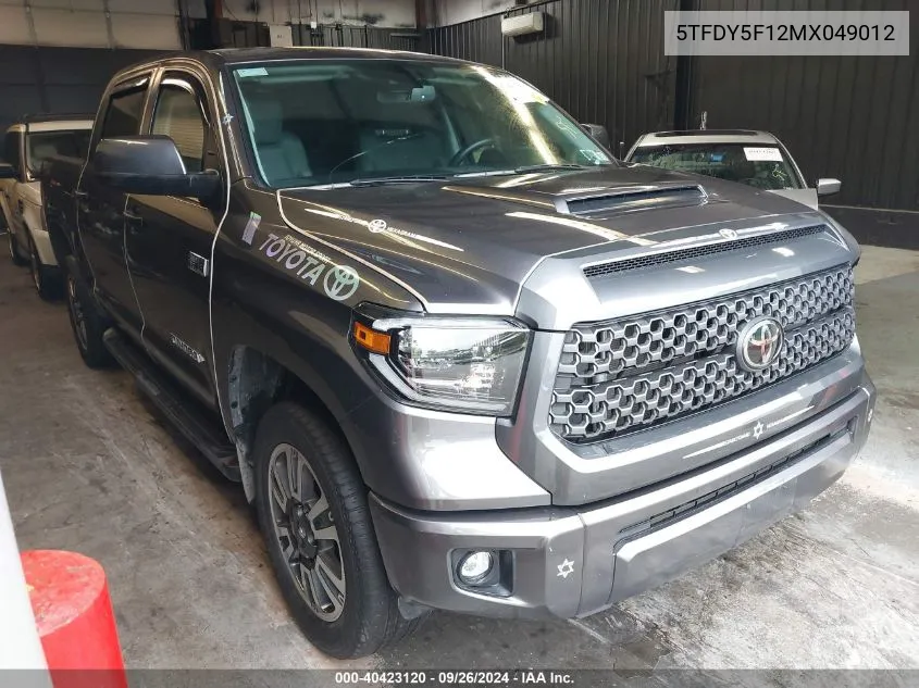 2021 Toyota Tundra Sr5 VIN: 5TFDY5F12MX049012 Lot: 40423120