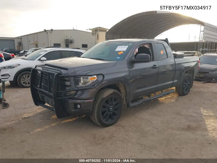 2021 Toyota Tundra Limited VIN: 5TFBY5F17MX034917 Lot: 40755252