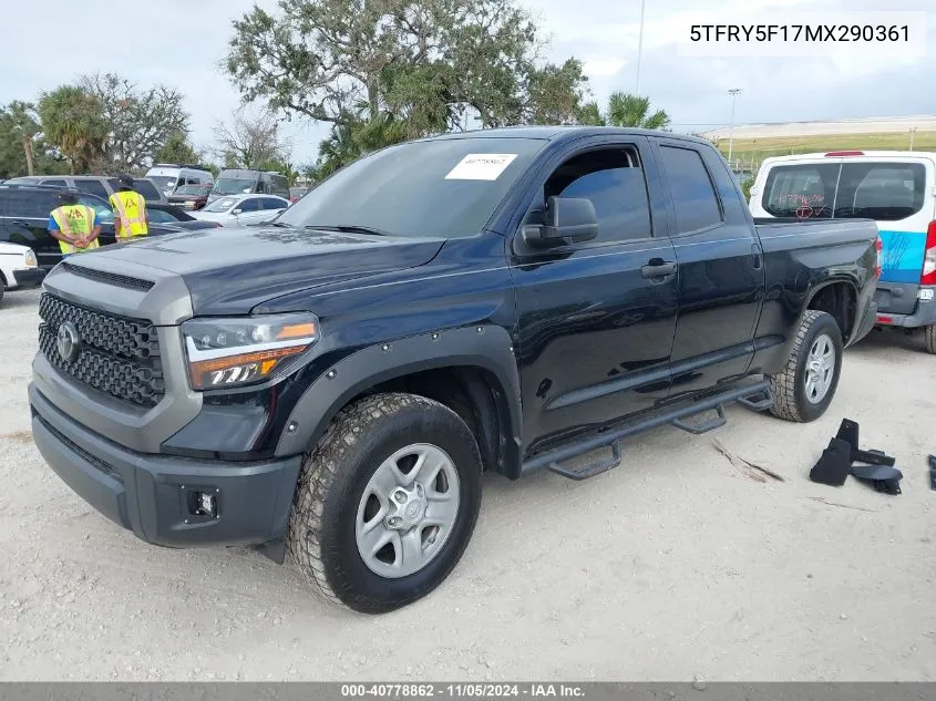 2021 Toyota Tundra Sr VIN: 5TFRY5F17MX290361 Lot: 40778862