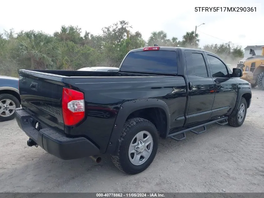 2021 Toyota Tundra Sr VIN: 5TFRY5F17MX290361 Lot: 40778862