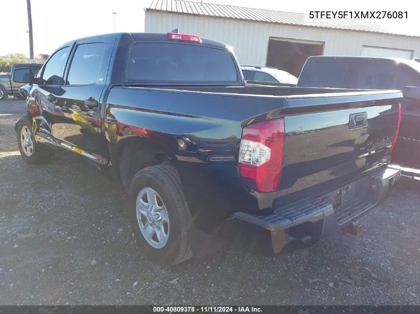 2021 Toyota Tundra Sr5 VIN: 5TFEY5F1XMX276081 Lot: 40809378