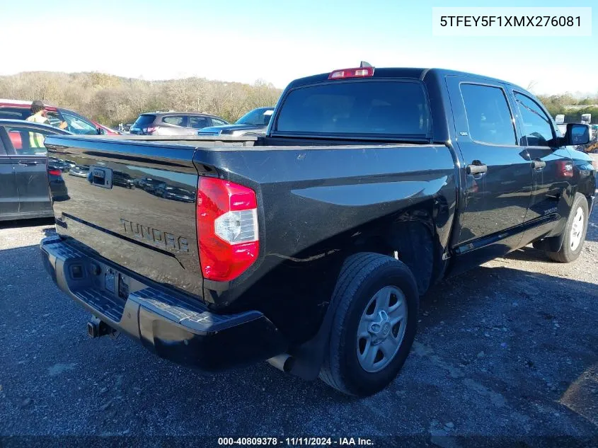 2021 Toyota Tundra Sr5 VIN: 5TFEY5F1XMX276081 Lot: 40809378