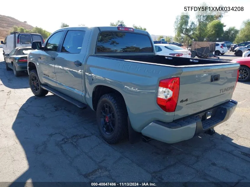 2021 Toyota Tundra Trd Pro VIN: 5TFDY5F1XMX034208 Lot: 40847486