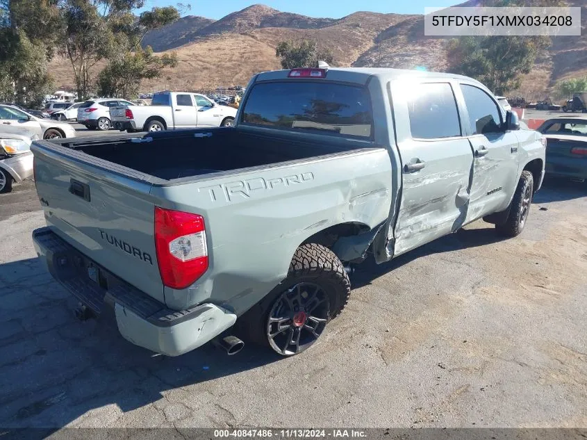 2021 Toyota Tundra Trd Pro VIN: 5TFDY5F1XMX034208 Lot: 40847486