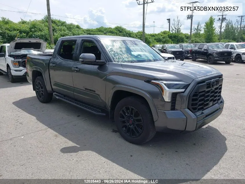 2022 Toyota Tundra Crewmax Sr/Crewmax Sr5 VIN: 5TFLA5DBXNX035257 Lot: 12035443