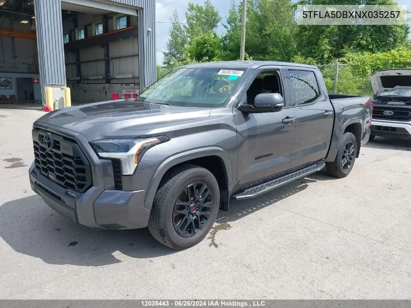 2022 Toyota Tundra Crewmax Sr/Crewmax Sr5 VIN: 5TFLA5DBXNX035257 Lot: 12035443