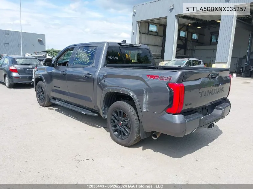 2022 Toyota Tundra Crewmax Sr/Crewmax Sr5 VIN: 5TFLA5DBXNX035257 Lot: 12035443