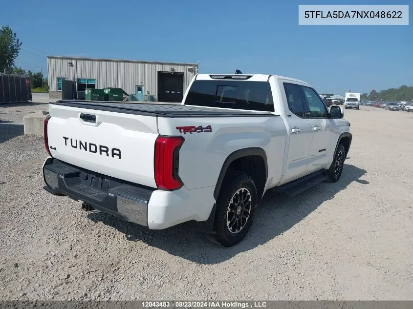 2022 Toyota Tundra Sr VIN: 5TFLA5DA7NX048622 Lot: 12043483