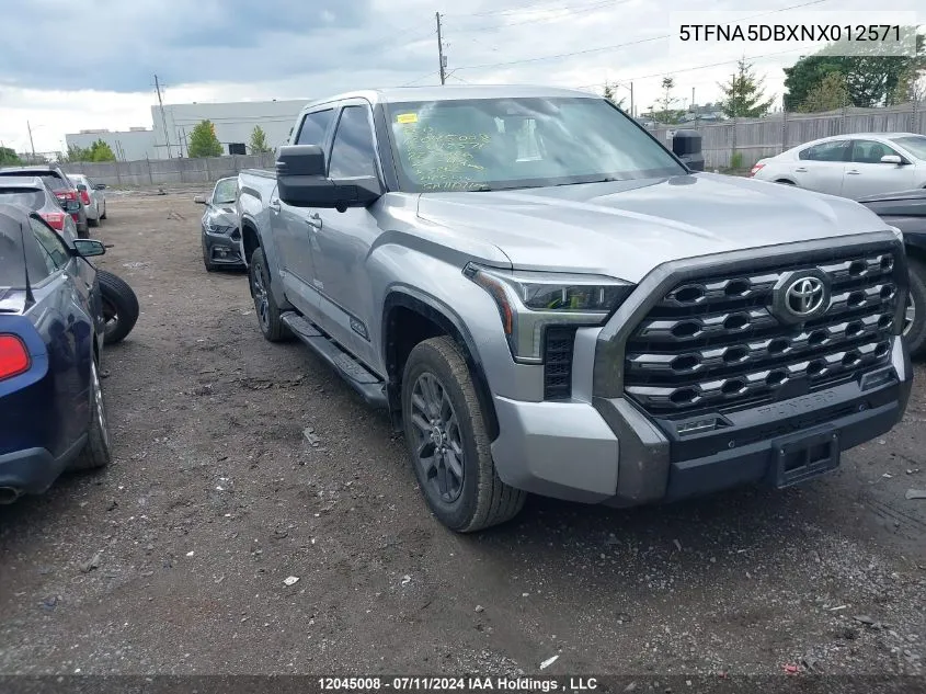 2022 Toyota Tundra Crewmax Platinum/Crewmax 1794 VIN: 5TFNA5DBXNX012571 Lot: 12045008