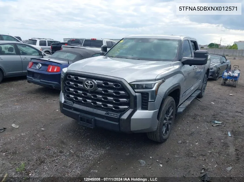 2022 Toyota Tundra Crewmax Platinum/Crewmax 1794 VIN: 5TFNA5DBXNX012571 Lot: 12045008