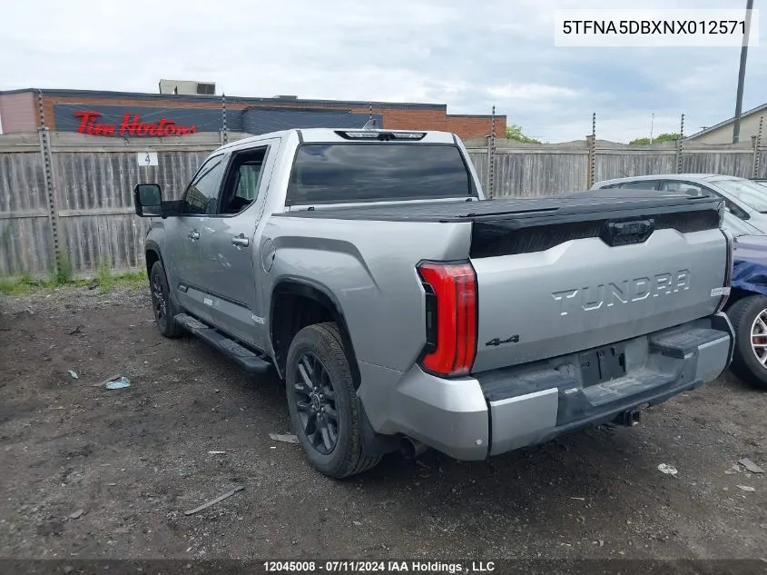 2022 Toyota Tundra Crewmax Platinum/Crewmax 1794 VIN: 5TFNA5DBXNX012571 Lot: 12045008