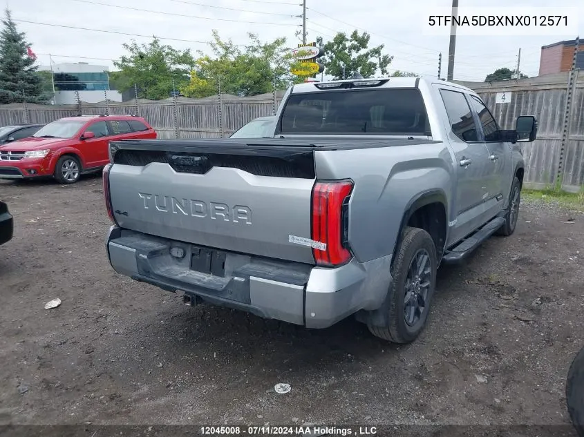 2022 Toyota Tundra Crewmax Platinum/Crewmax 1794 VIN: 5TFNA5DBXNX012571 Lot: 12045008