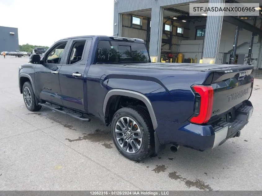 2022 Toyota Tundra Double Cab Limited VIN: 5TFJA5DA4NX006965 Lot: 12052316